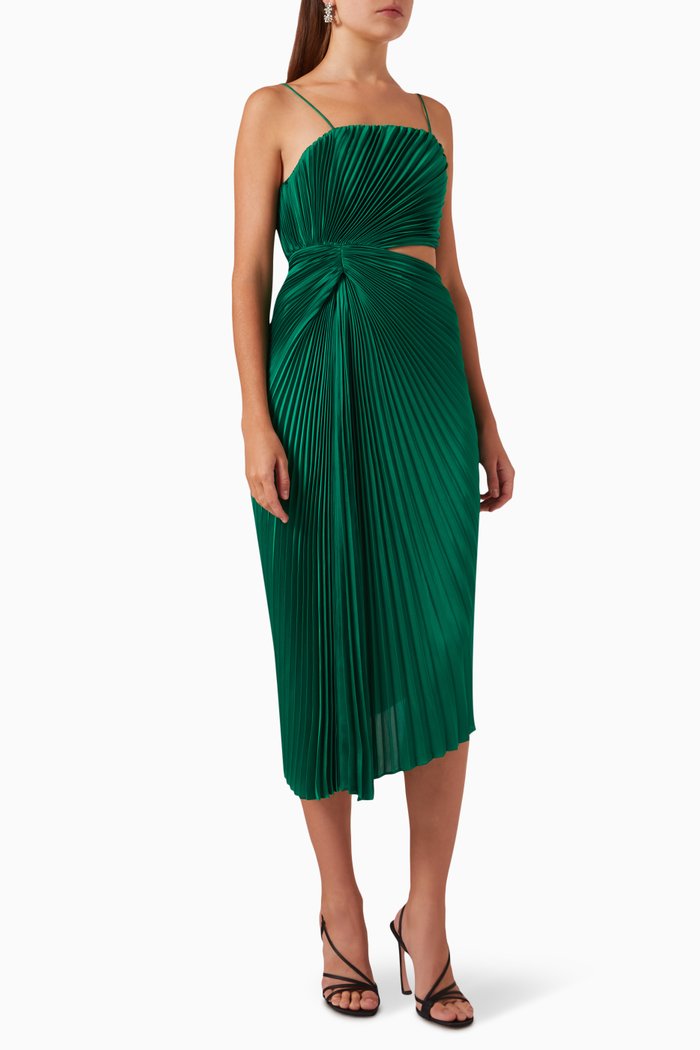 

Fayeth Asymmetric Midi Dress in Satin, Green