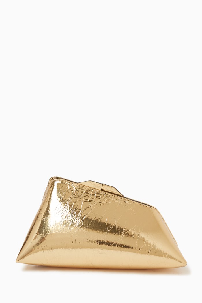 

"8:30 PM'' Clutch Bag in Craquelè Laminated Leather, Gold