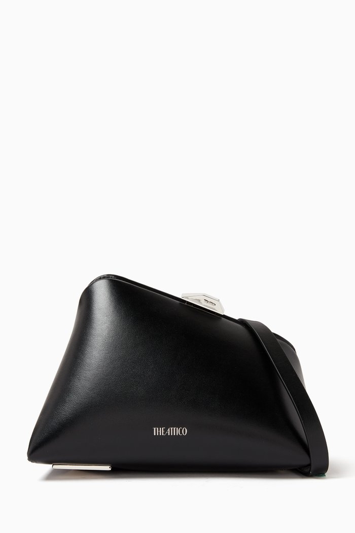 Midnight Asymmetrical Clutch Shoulder Bag in Leather, Black