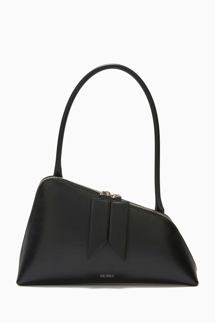 

Sunrise Asymmetrical Shoulder Bag in Calf Leather, Black