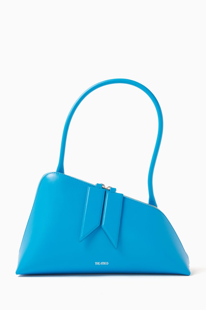 

Sunrise Asymmetrical Shoulder Bag in Calf Leather, Blue