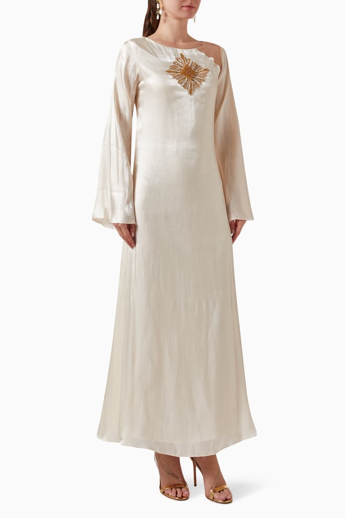 

Bead-embellished Kaftan in Organza, Neutral