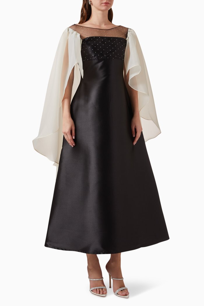 

Crystal-embellished Dress in Satin, Black