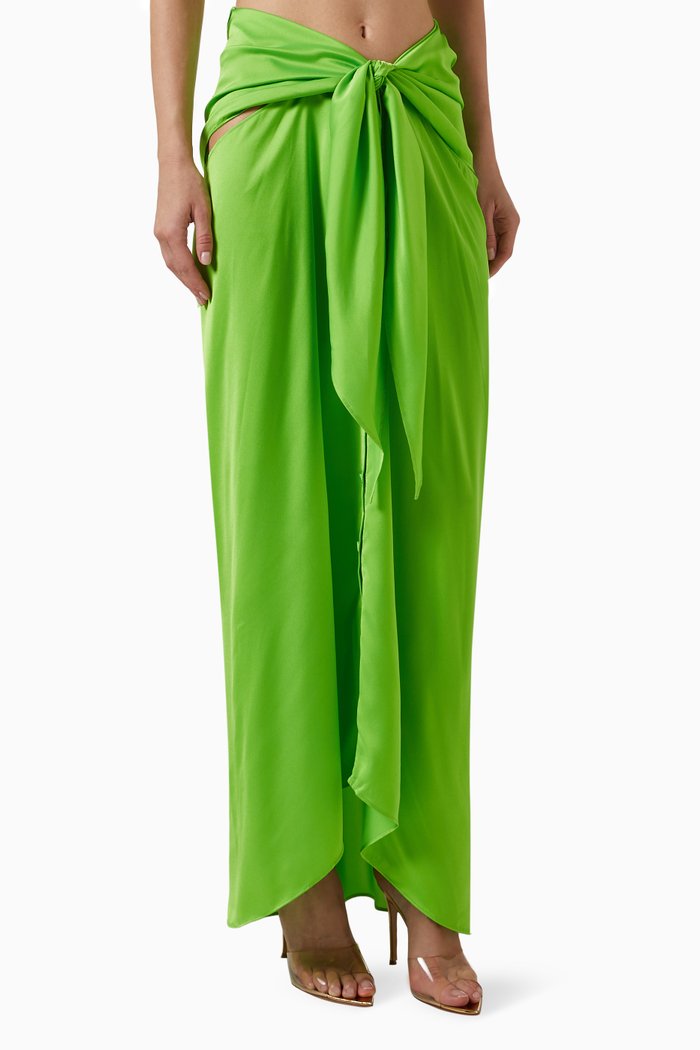 

Knot Long Flare Skirt, Green