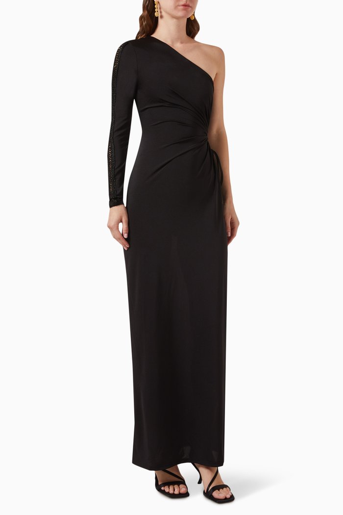 

One-Shoulder Dress in Jersey, Black
