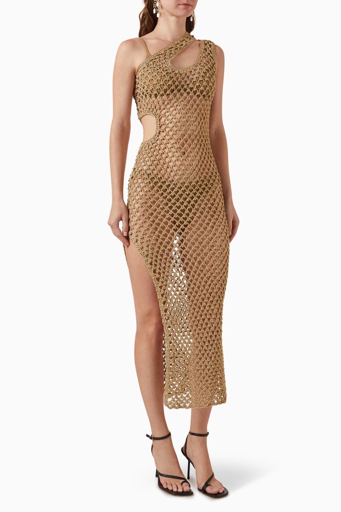 

Piko Cut-out Dress in Crochet, Gold
