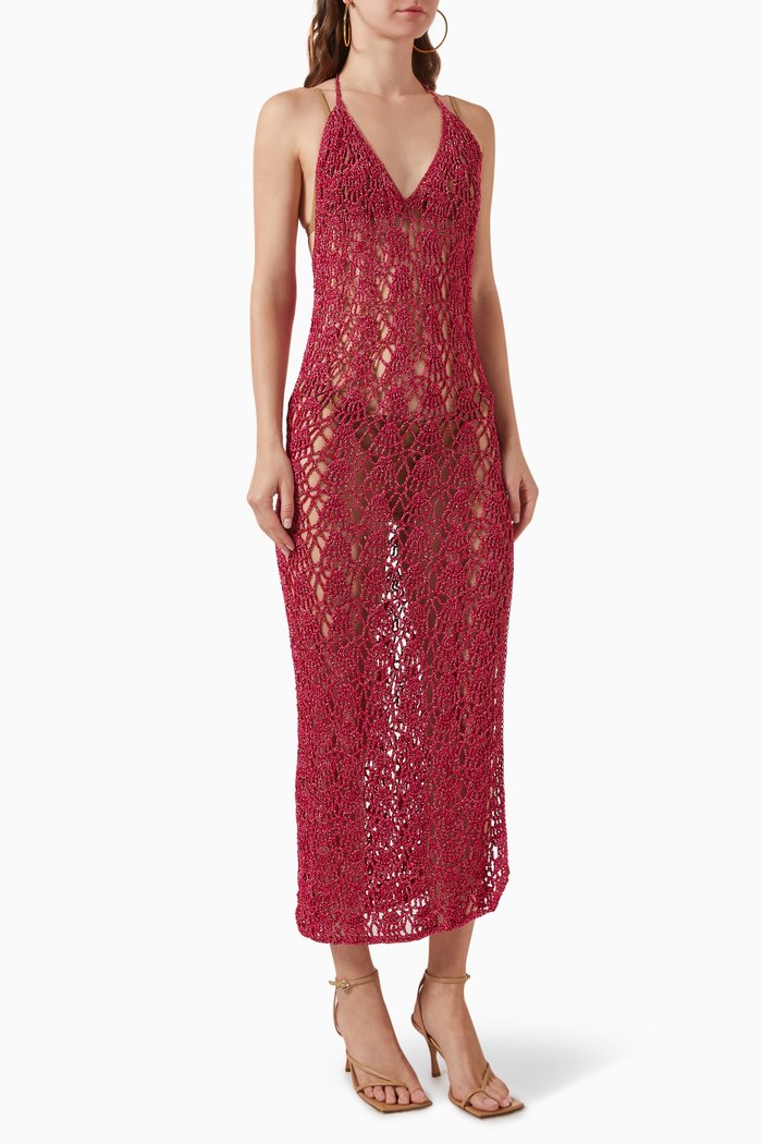 

Shell Backless Dress in Crochet, Pink