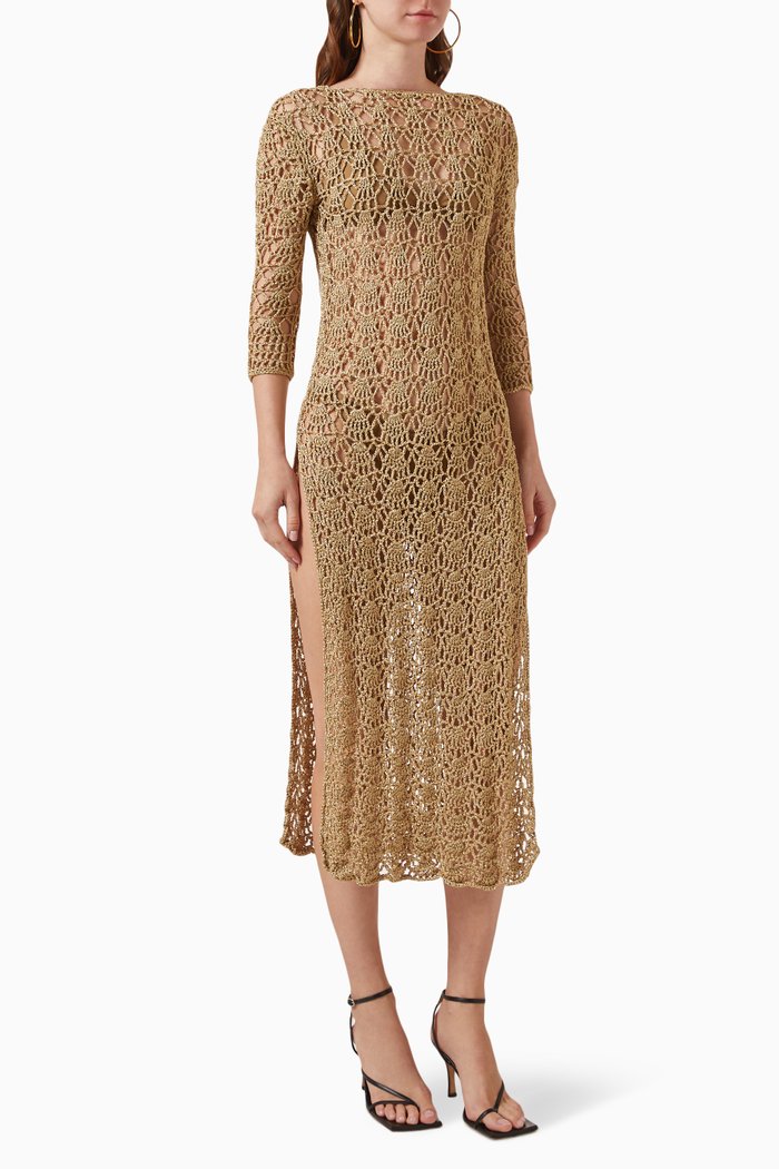 

Shell Long Dress in Crochet, Gold