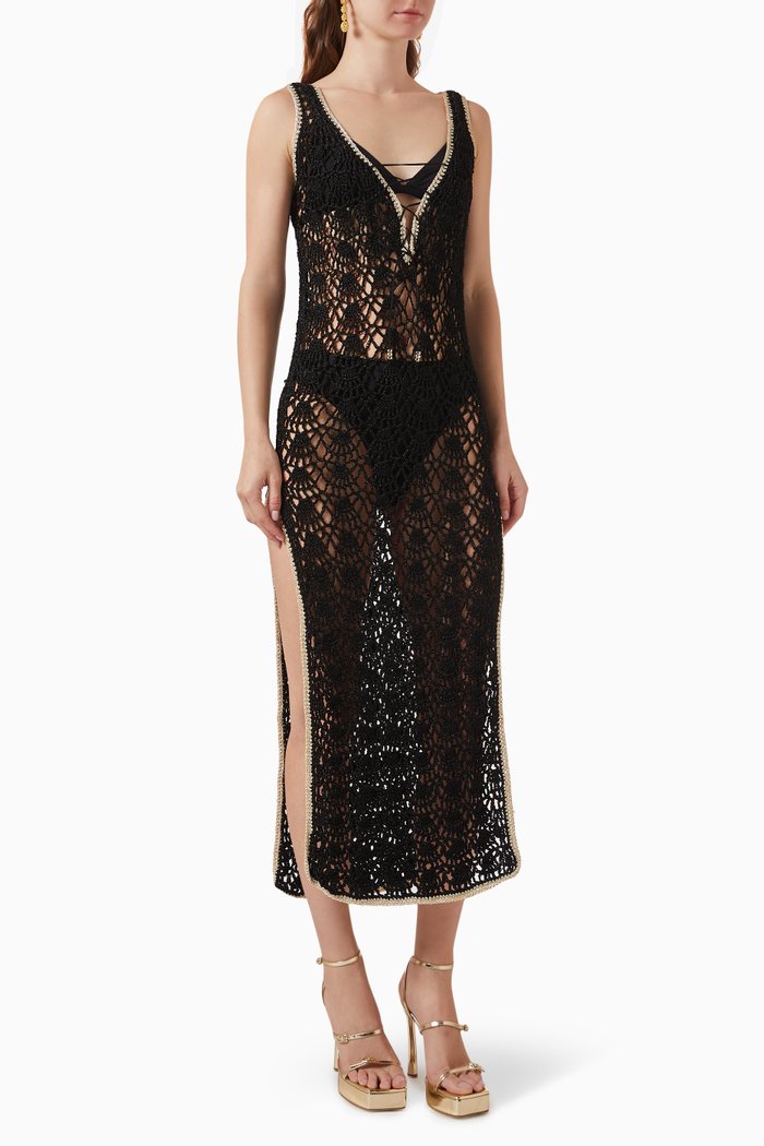 Shell Tank Dress in Crochet, Black