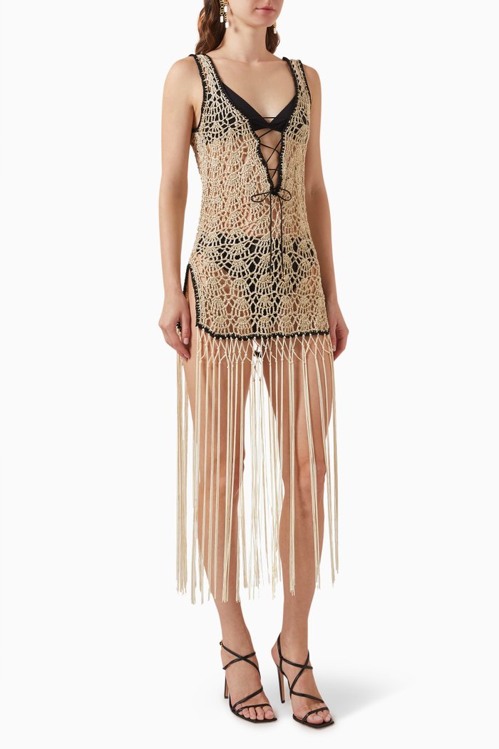 

Shell Tank Mini Dress in Crochet, Gold