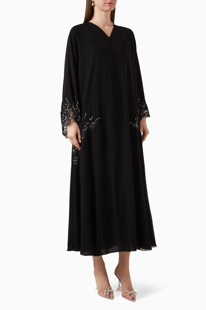 

Embroidered Abaya in Chiffon, Black