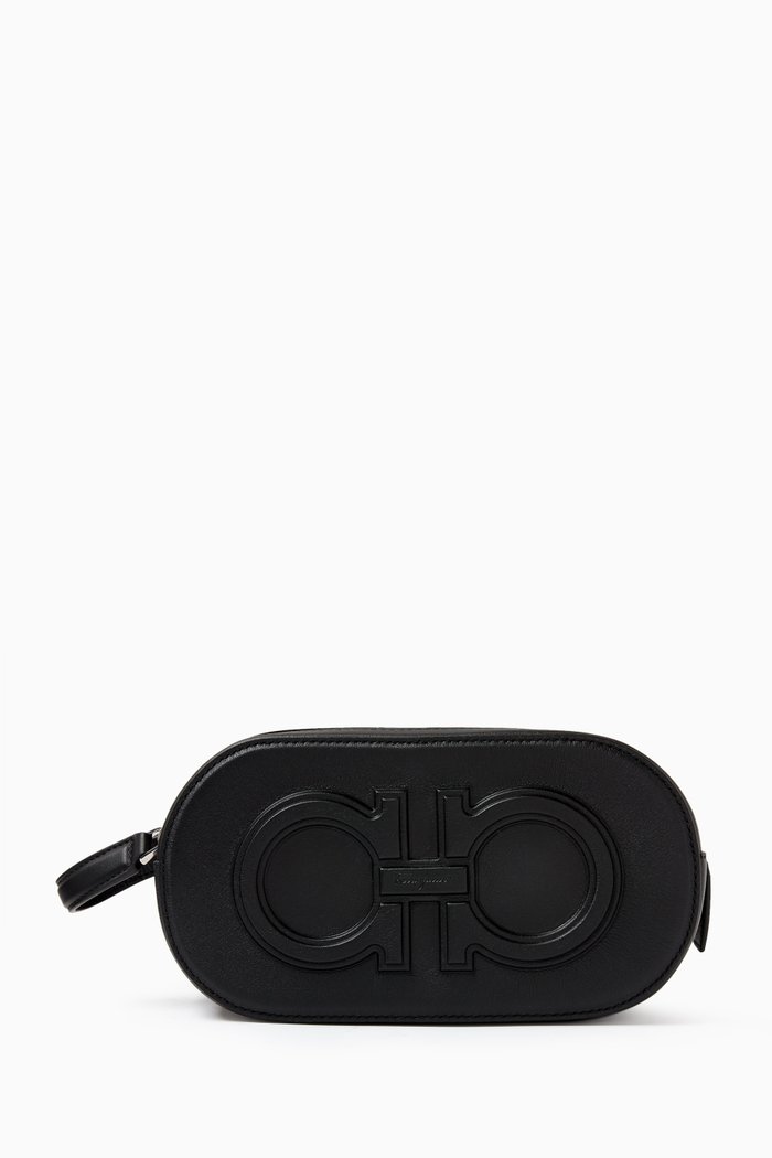 

Gancini Travel Pouch in Leather, Black