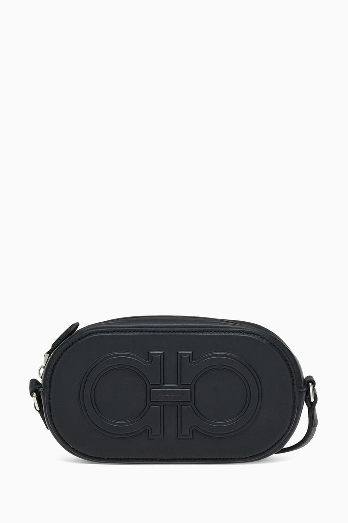 

Gancini Shoulder Bag in Leather, Black