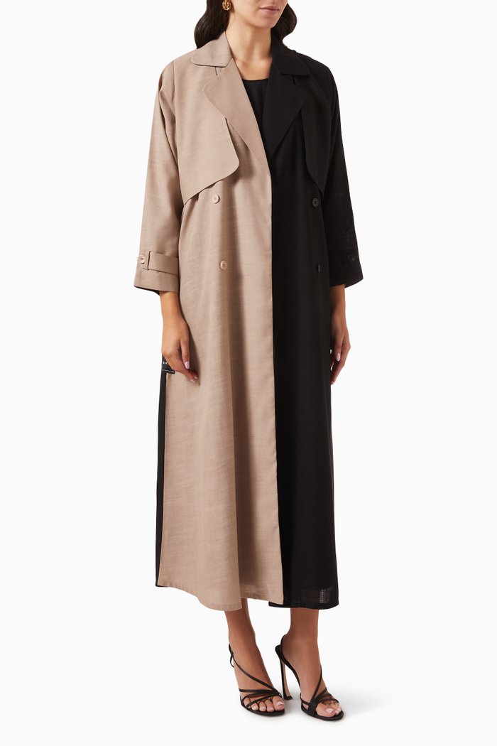 

Trench Coat-style Abaya in Linen, Neutral