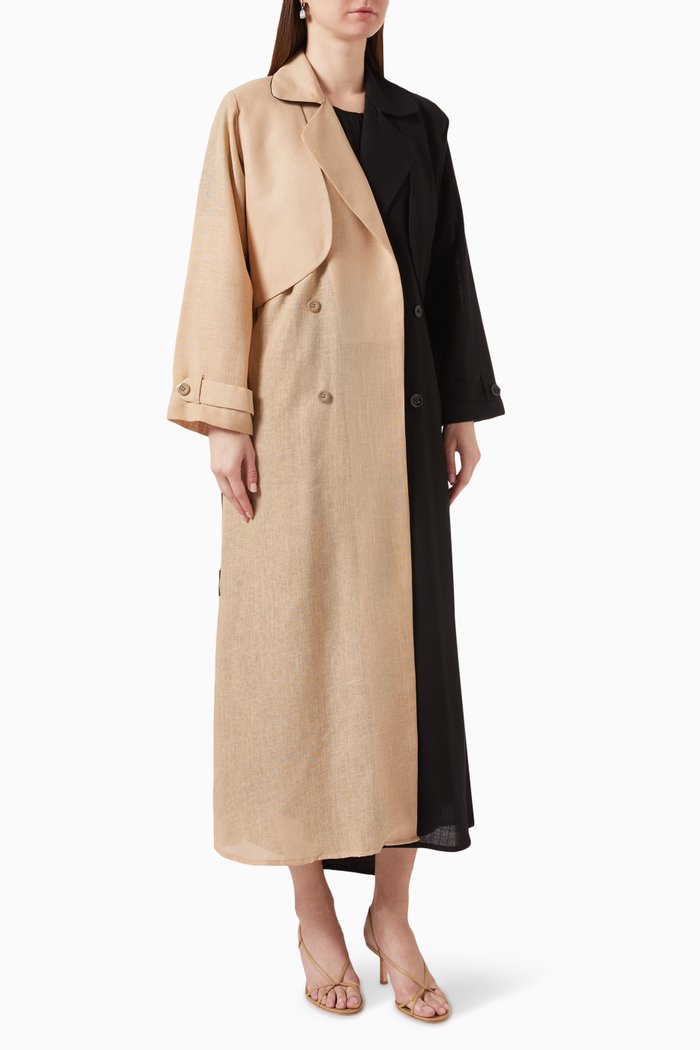 

Trench Coat-style Abaya in Linen, Black