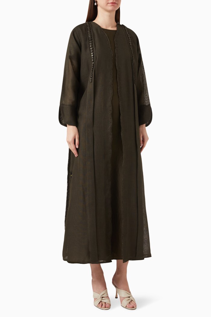 

Trench Coat-style Abaya in Linen, Green