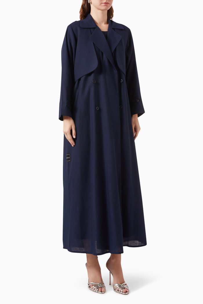 

Trench Coat-style Abaya in Linen, Blue