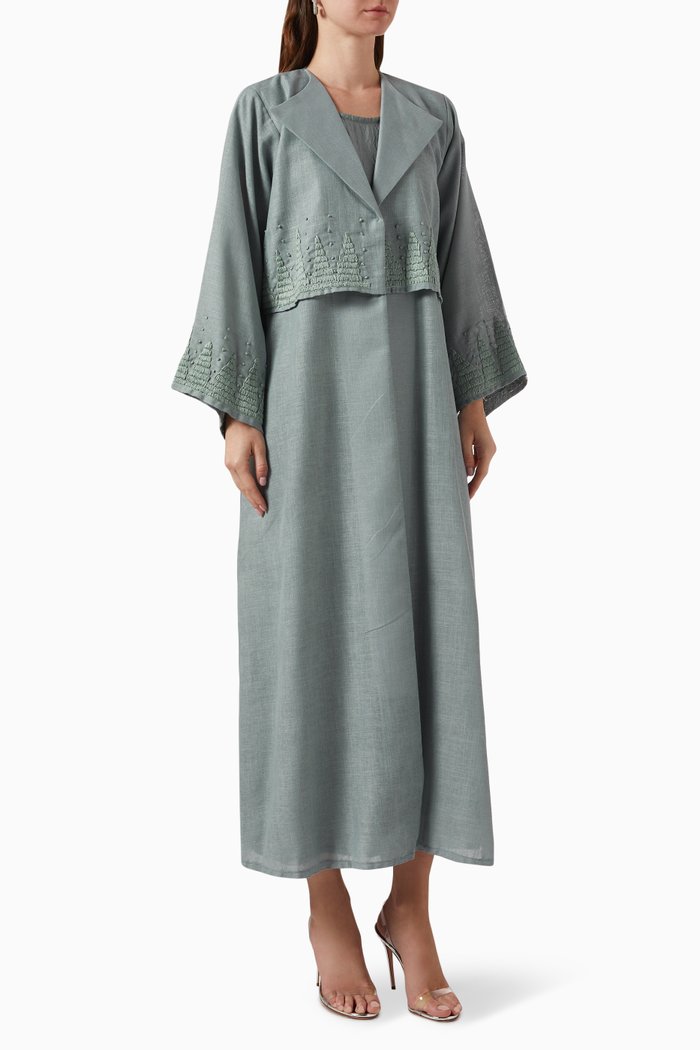 

Embellished Abaya in Linen, Blue