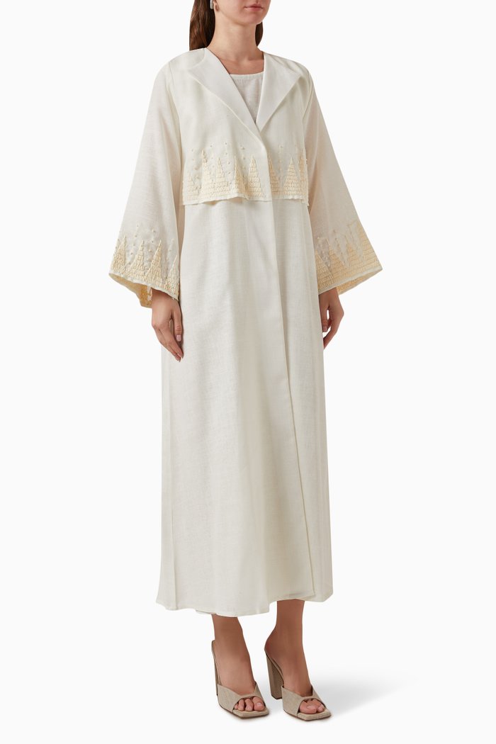 

Embellished Abaya in Linen, Neutral