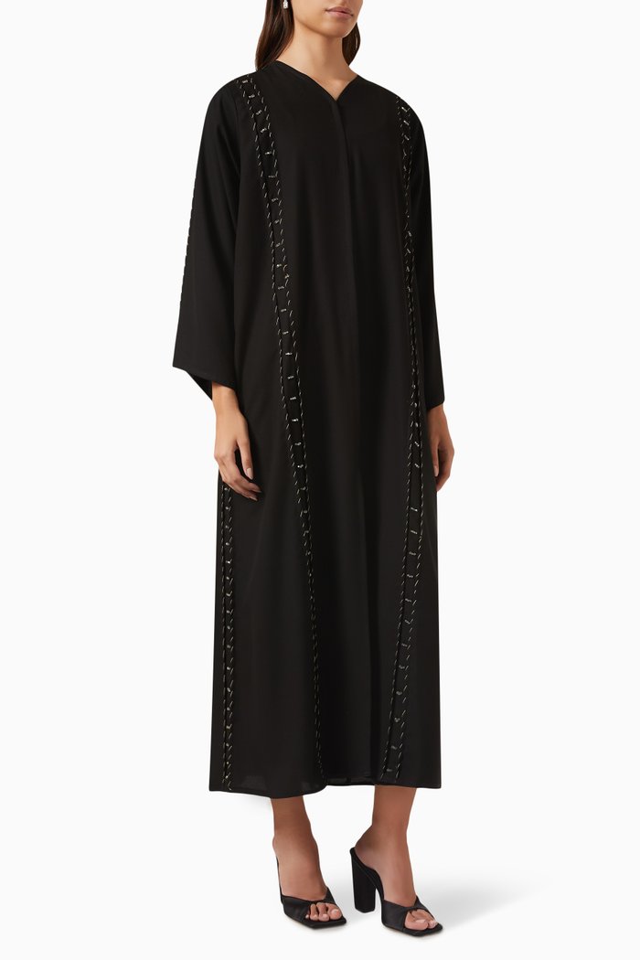 

Embellished Abaya in Mixed Crepe, Black