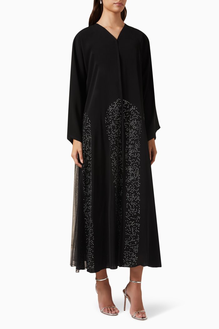 

Stone-embellishment Abaya in Tulle & Chiffon, Black