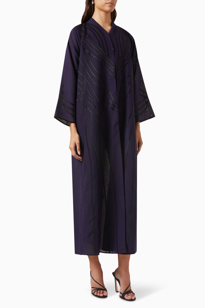 

Abstract Piping Abaya in Linen, Purple