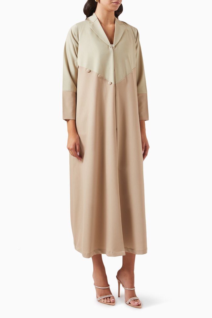 

Coat-style Buttoned Abaya in Soft Crepe, Neutral