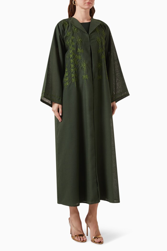 

Embroidered Abaya in Linen, Green