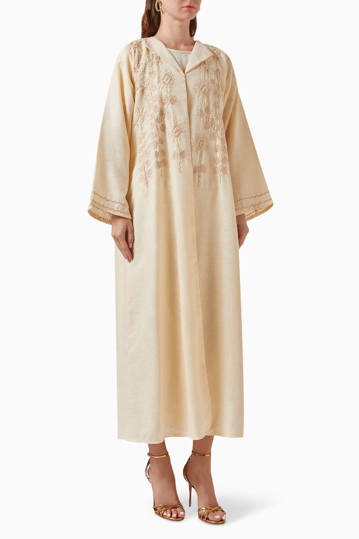 

Embroidered Abaya in Linen, Neutral