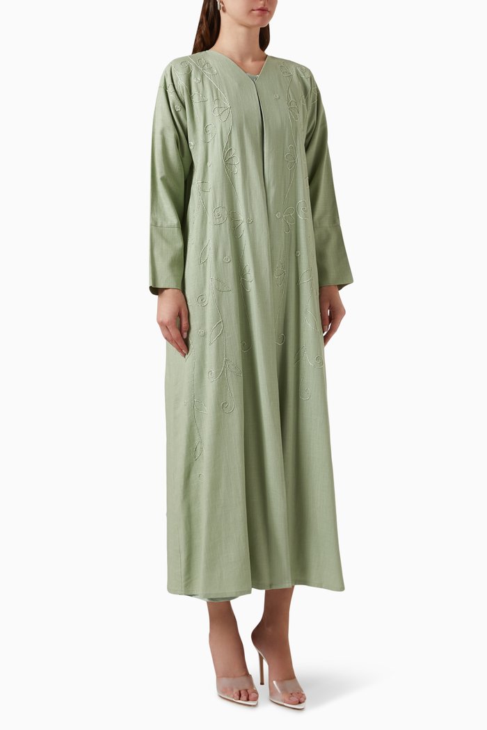 

Embroidered Abaya in Linen, Green