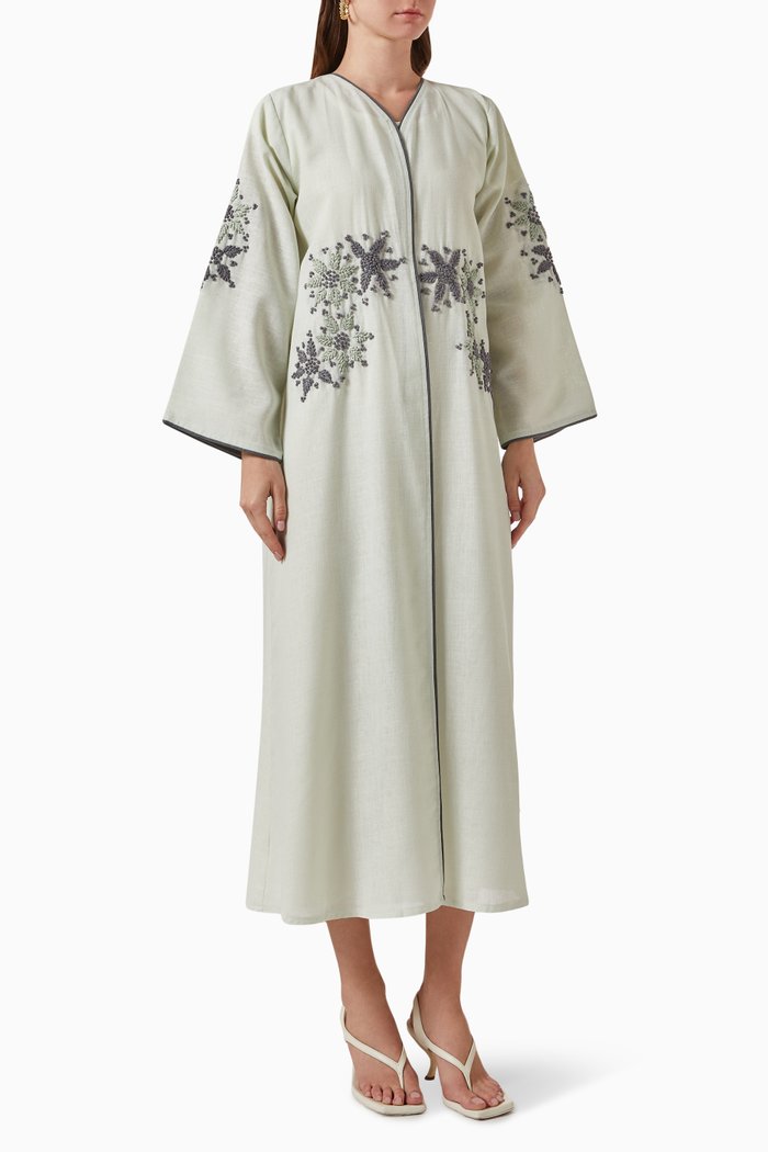 

Embroidered Abaya in Linen, Green