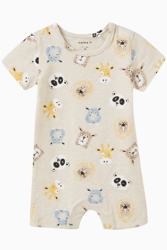 Animal Print Romper in Stretch Organic Cotton Jersey, Neutral