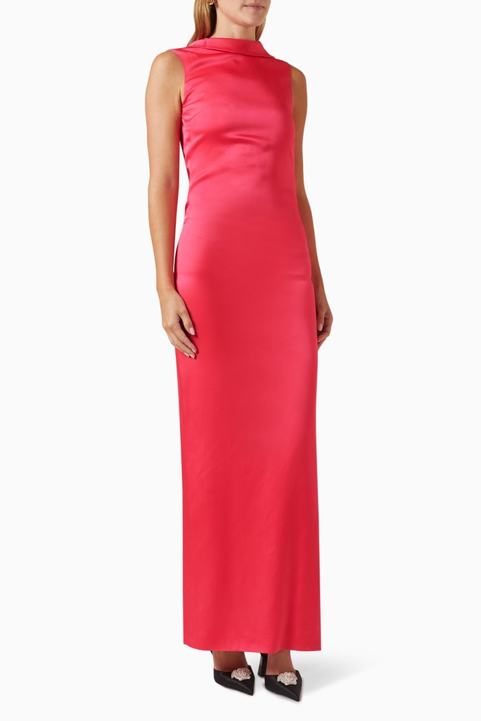 

Cowl Back Maxi Dress in Satin, Pink