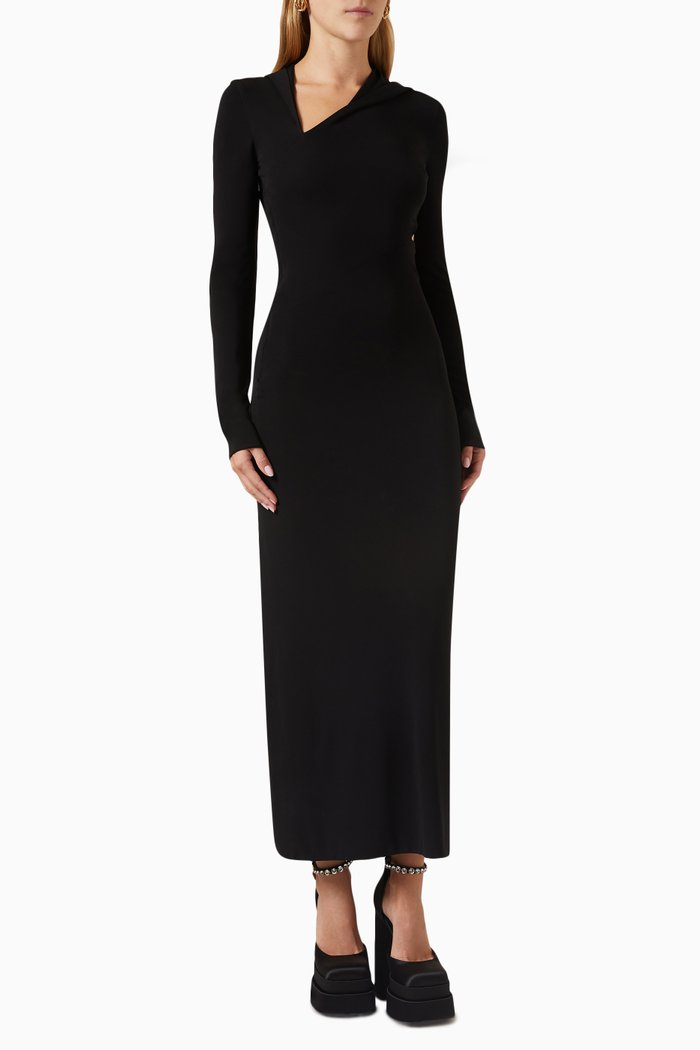 

Slashed Hoodie Midi Dress in Stretch-jersey, Black