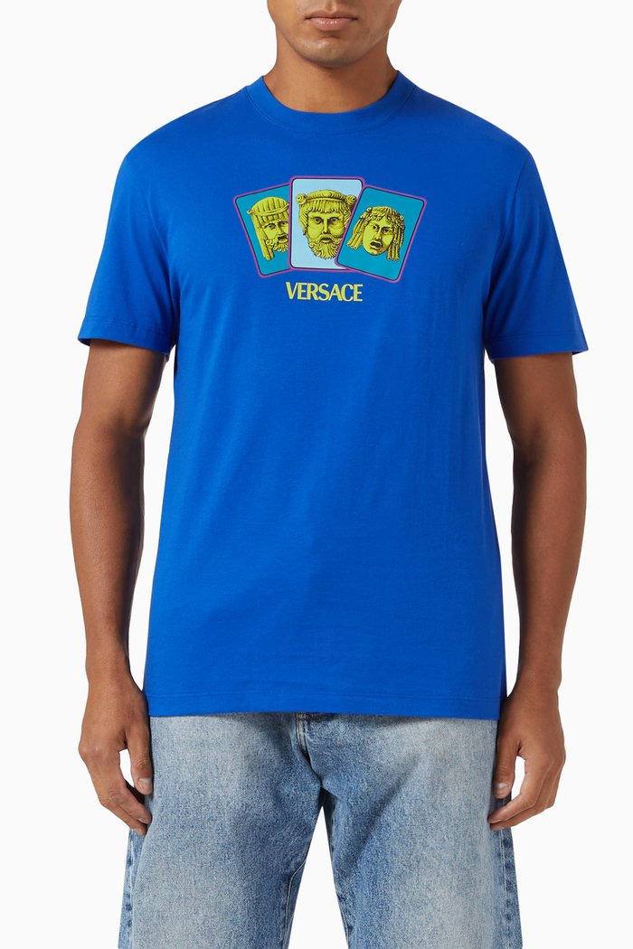 

Le Maschere Print T-shirt in Organic Cotton Jersey, Blue