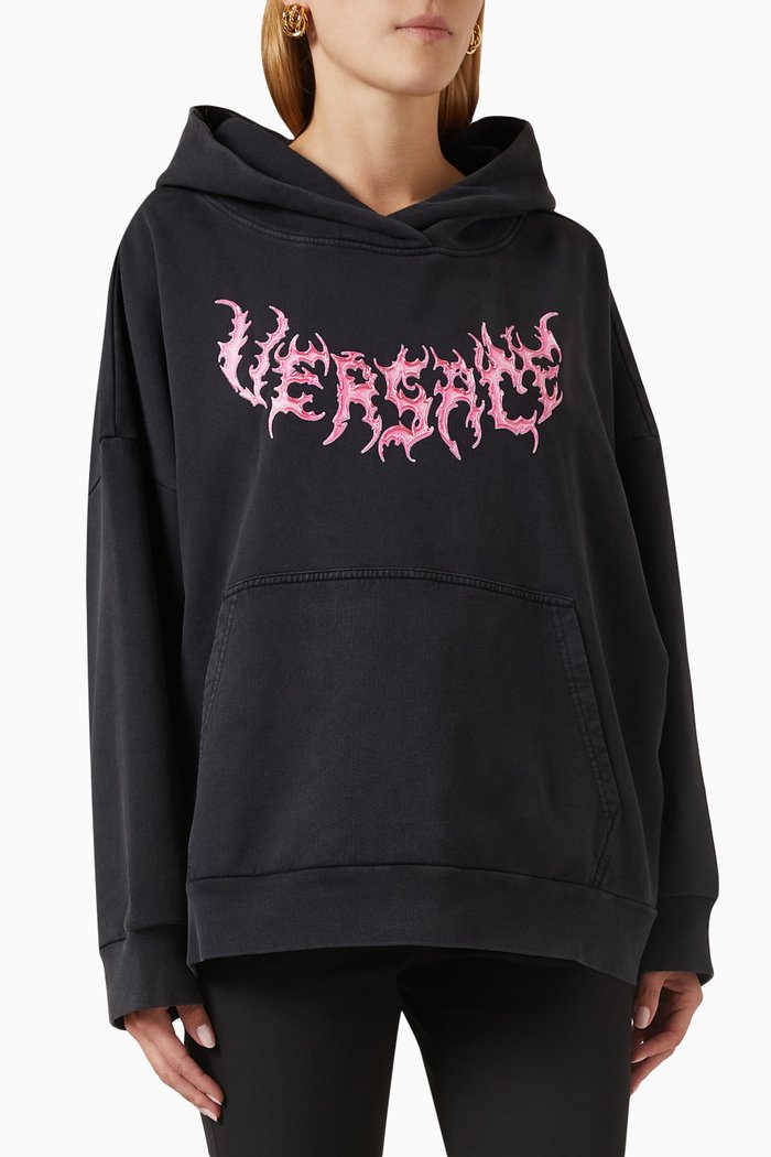 

Oversized Logo Hoodie in Cotton-jersey, Black