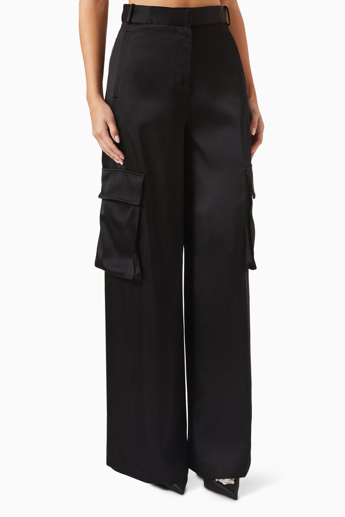 

Wide-leg Cargo Pants in Viscose-duchesse, Black