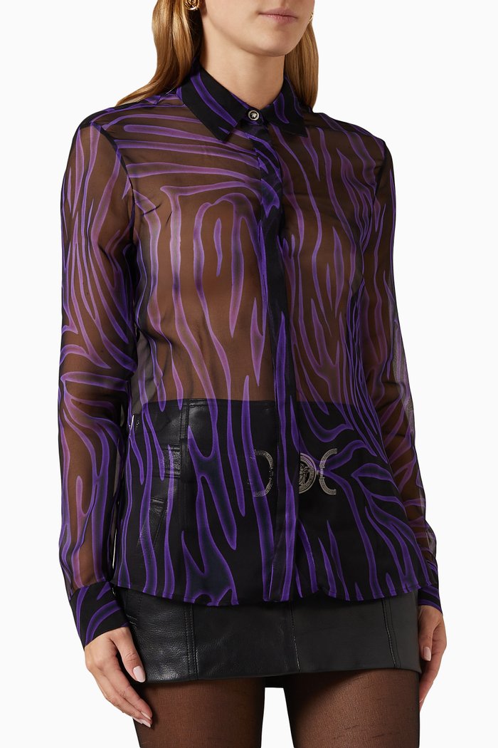 

Zebra-print Sheer Shirt in Silk, Multicolour