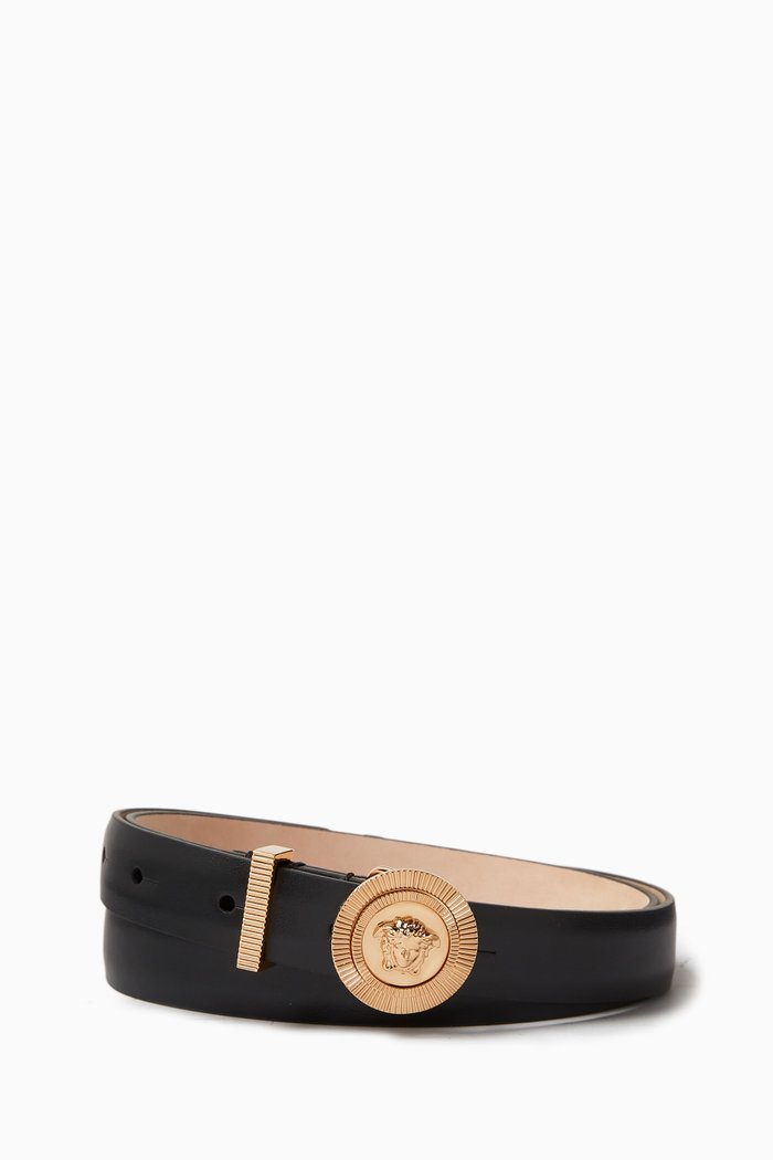 

Medusa Biggie Thin Belt in Leather, Black