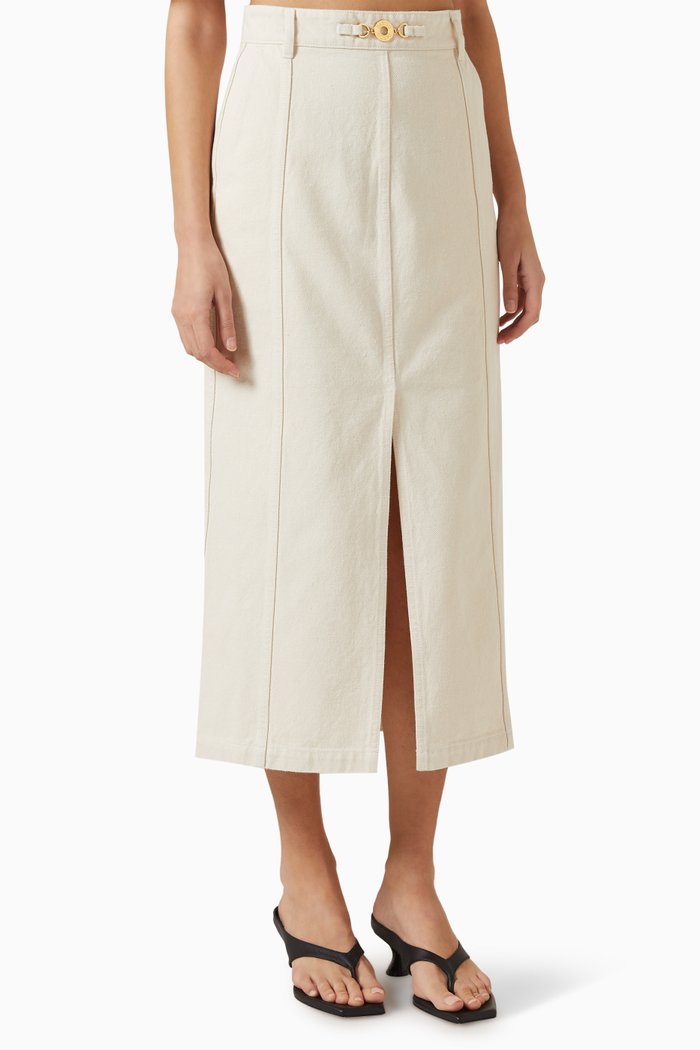 

Slit Midi Skirt in Denim, Neutral