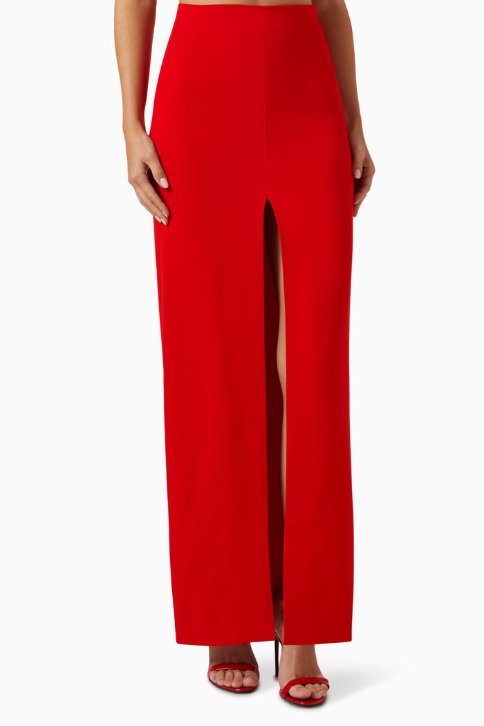 

Slit Maxi Skirt in Technical Crepe, Red