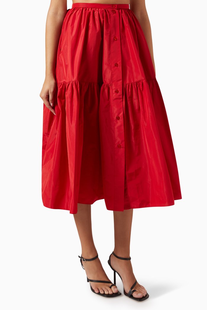 

Tiered Midi Skirt in Organic Cotton, Red