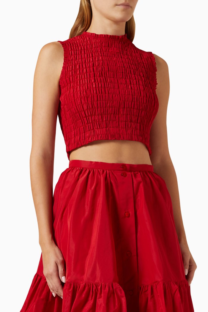 Smock Crop Top in Eco-friendly Faille, Red