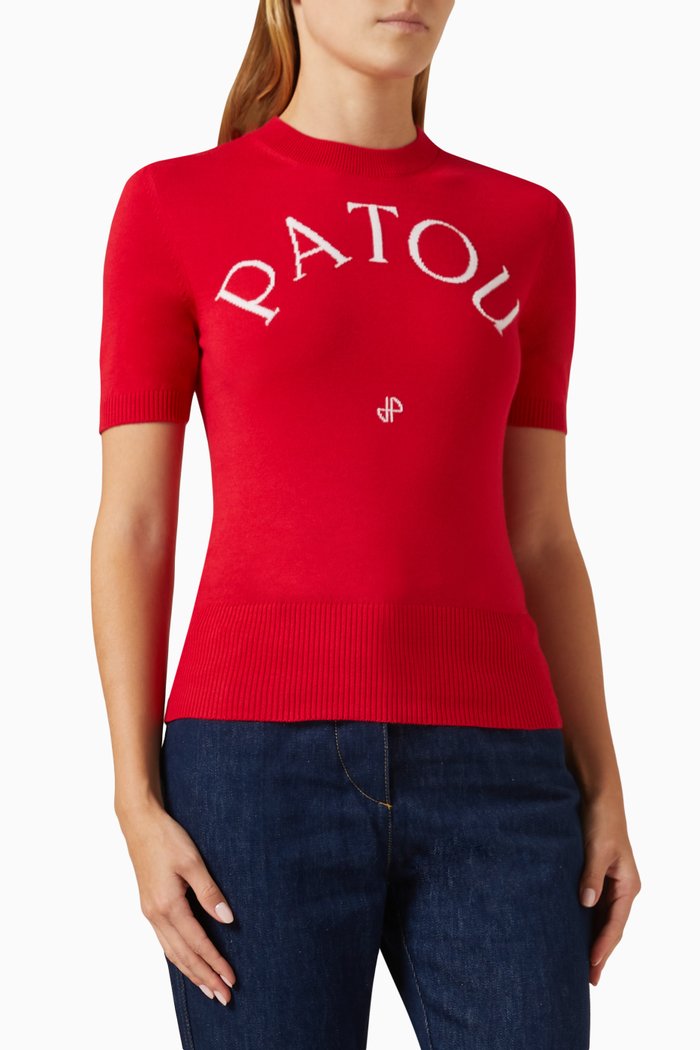 

Patou Top in Knitted Organic Cotton-blend, Red