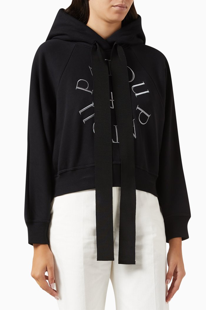 Medallion Logo Crop Hoodie in Organic Cotton, Black