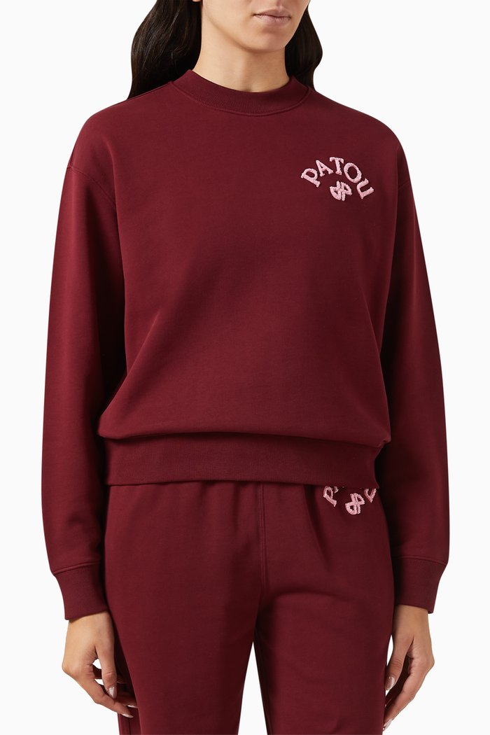 

Bouclette-embroidered Sweatshirt in Organic Cotton, Burgundy