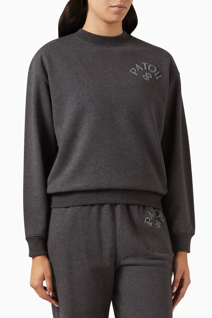 Bouclette-embroidered Sweatshirt in Organic Cotton, Grey