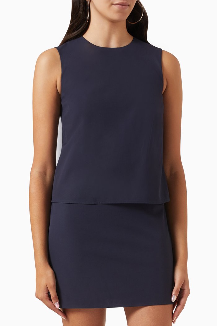 

Layered Shift Dress in Cotton, Blue