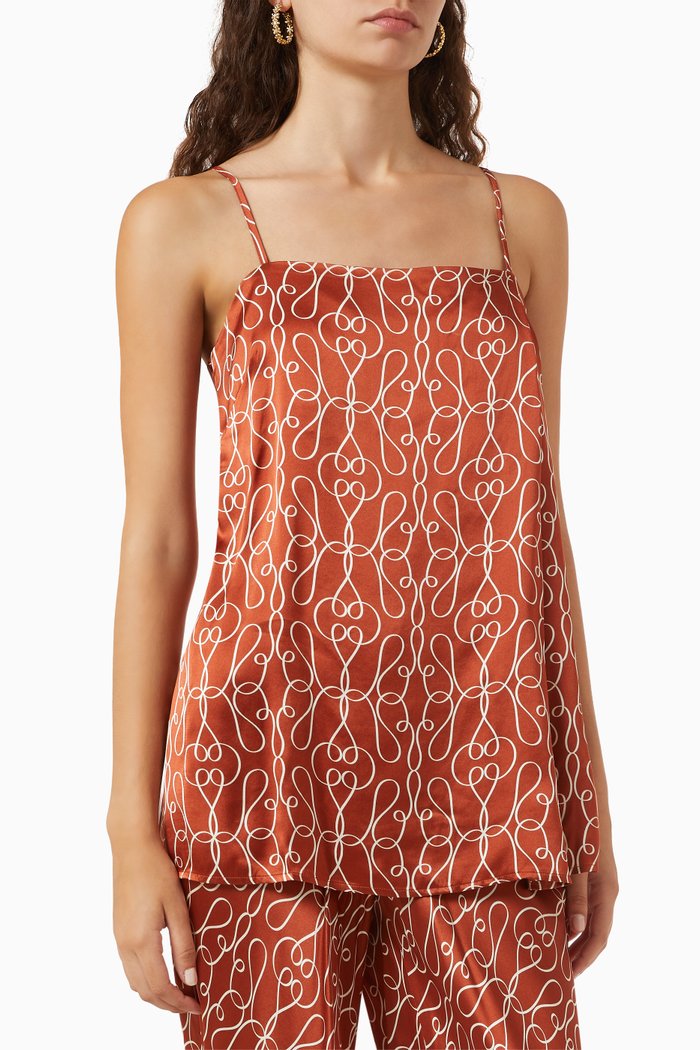 Artisiti Printed Top in Silk Satin, Orange