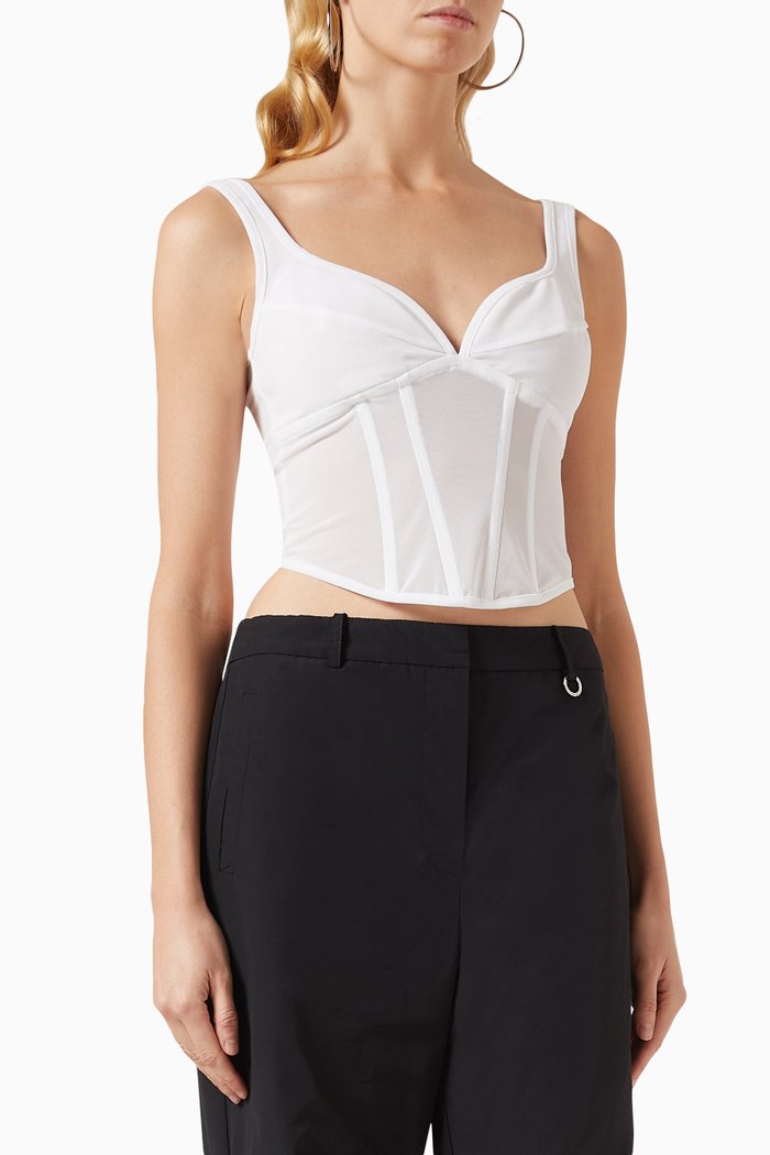 

Theta Bustier Corset Top in Mesh, White